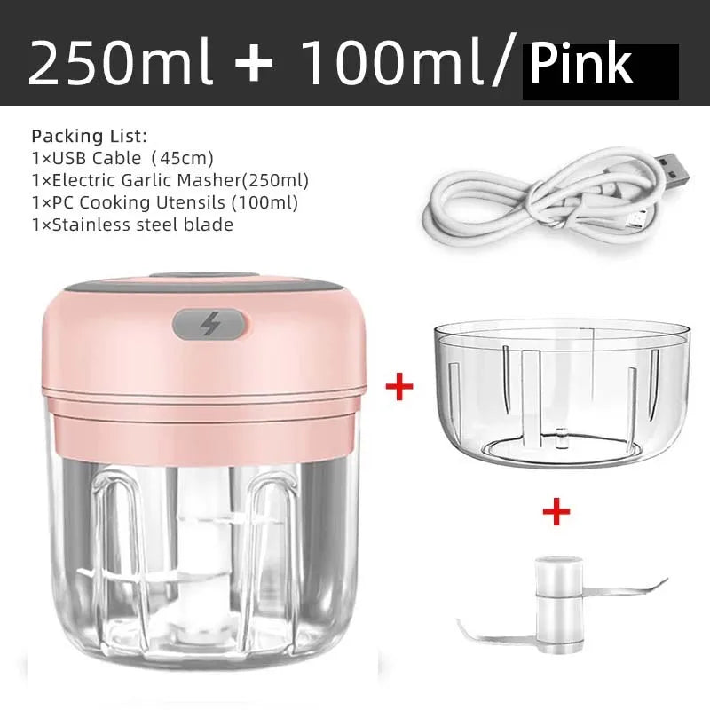 Draadloze maler 100ml/250ml Portable Chopper USB Charging Ginger Chili Vegetable Masher Machine Kitchen