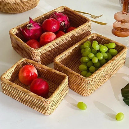 Handgeweven rechthoekige rotan rieten mand fruit thee snack brood picknick cosmetische opbergdoos keukenbenodigdheden huishoudelijk gereedschap